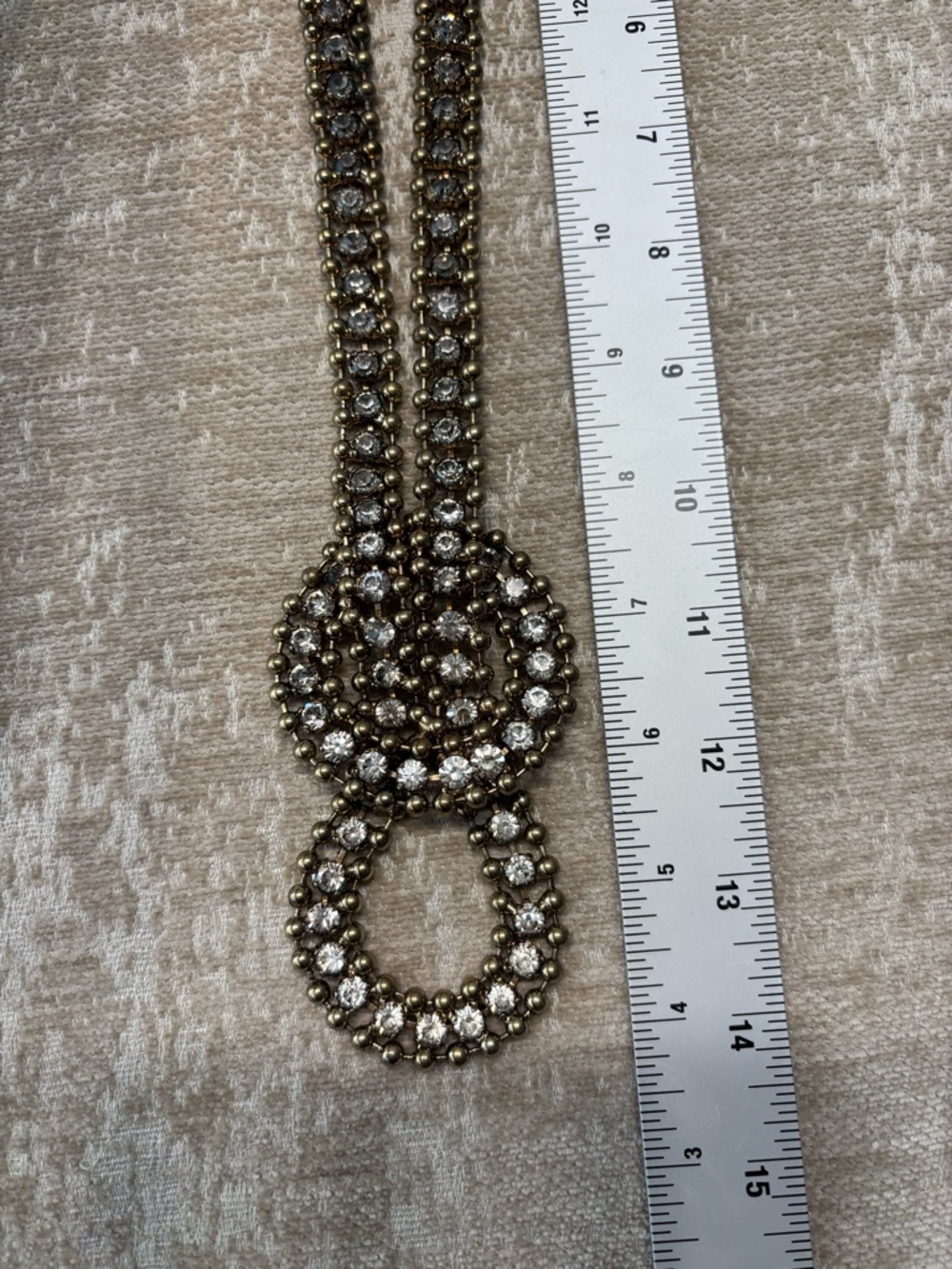 Vintage Rhinestone Ball Chain Knotted Statement Necklace Lariat Modern Glam Gold - Picture 4 of 4